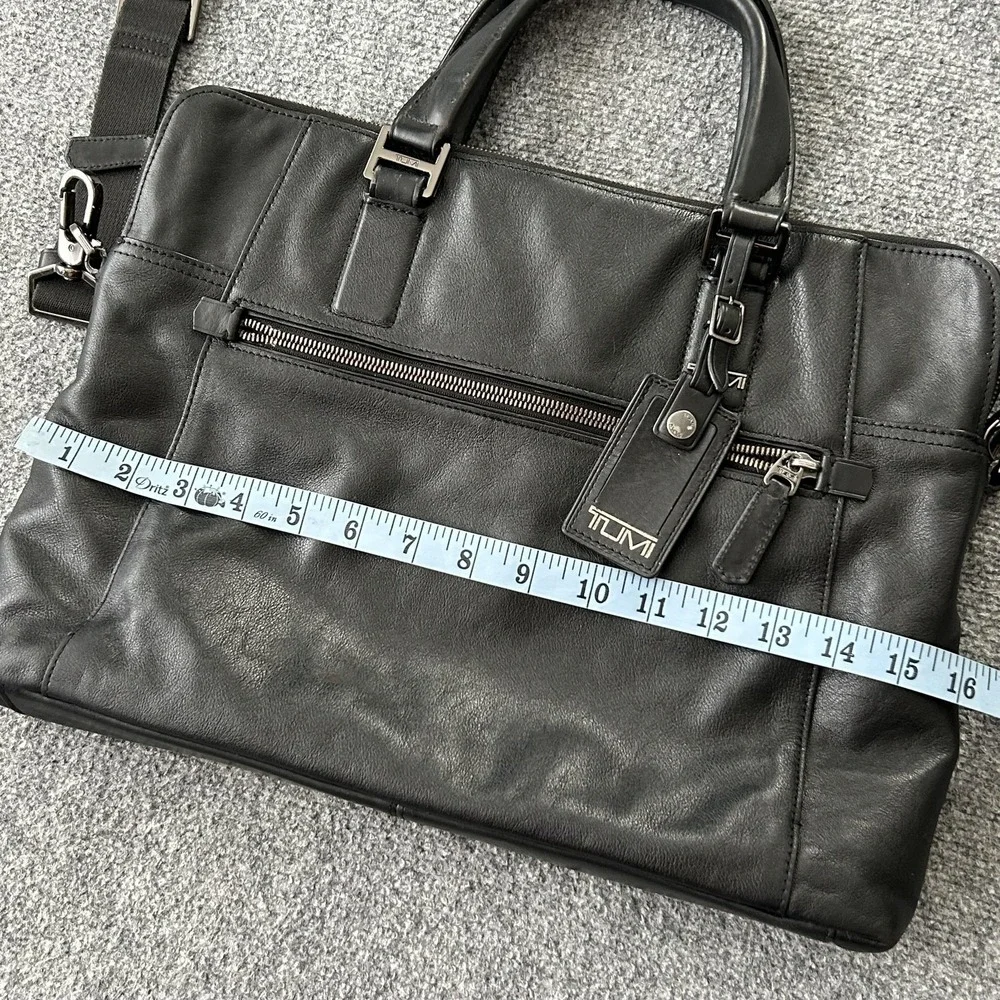 Tumi Dover Slim Leather Briefcase 68516D Black Laptop Bag Business Work‎
